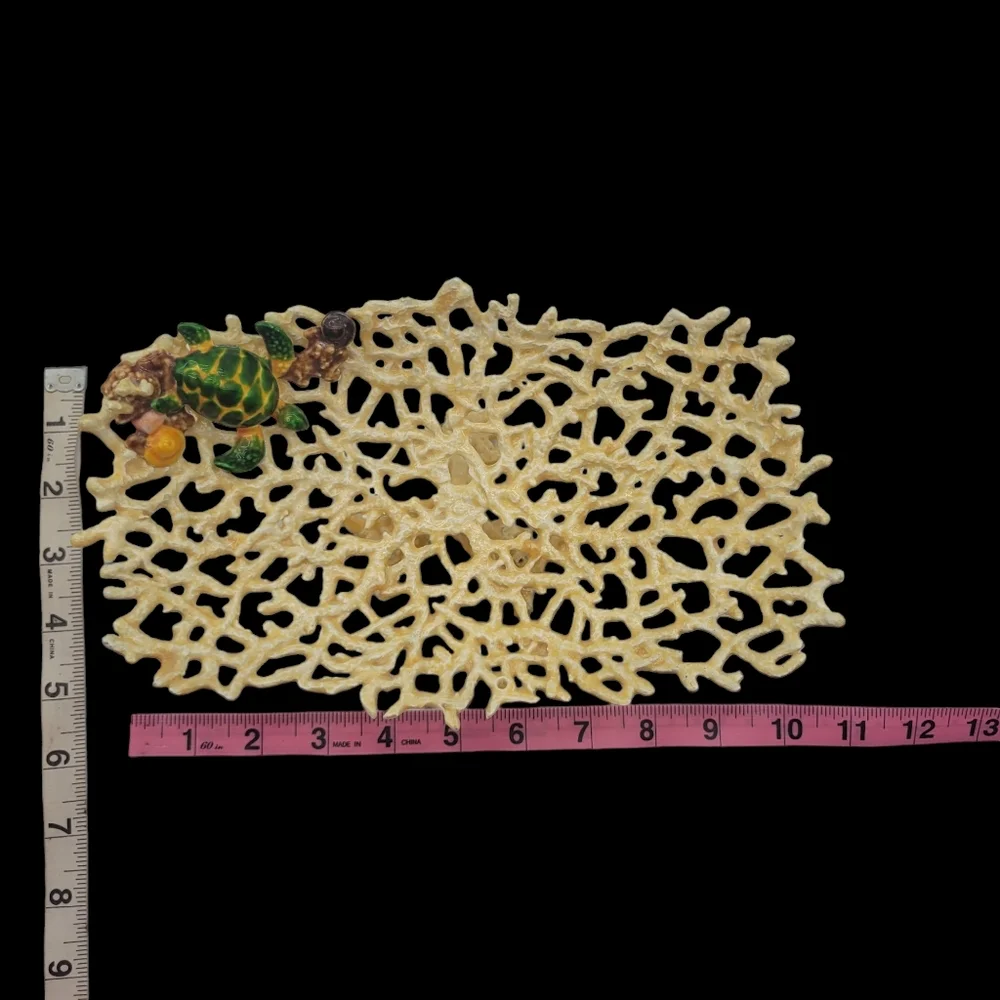 Kubla Craft - Shell Sculpture‎ & Enamel Coral Plate - Sea Turtle